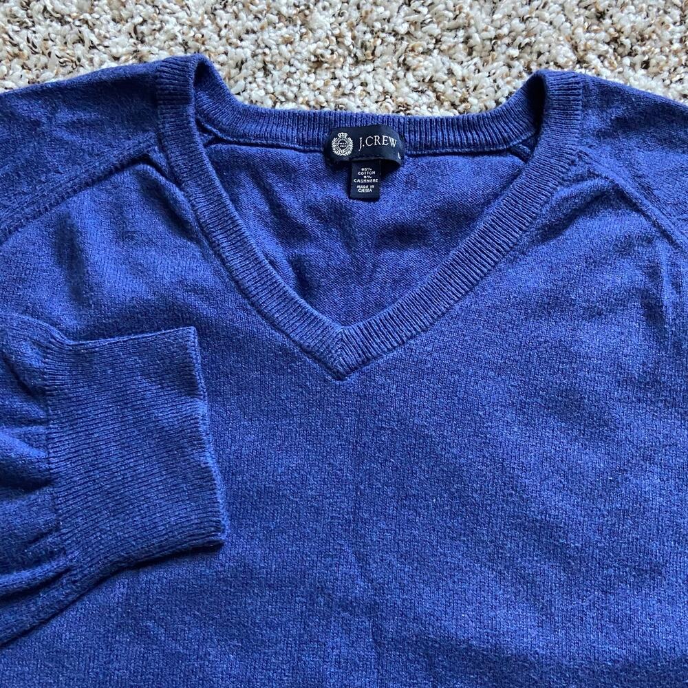J Crew V-Neck Sweater Men's L Blue Cotton Cashmere Blend Long Sleeve Pullover
